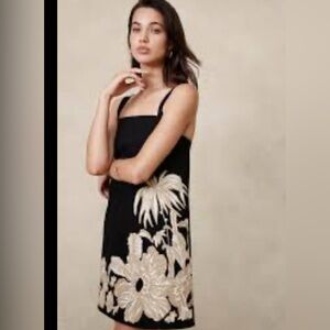 Banana Republic Black and Cream Floral Mini Dress